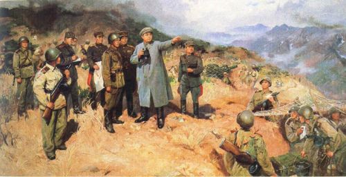 Ким Ир Сен во время войны. Картина корейского художника.
