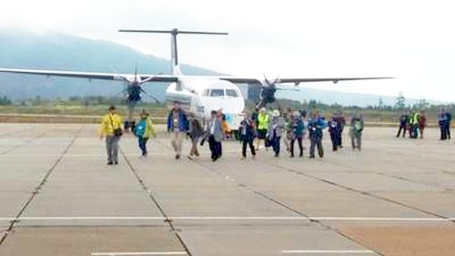 Самолет Bombardier Q400 авиакомпании «Аврора» прибыл на Курилы