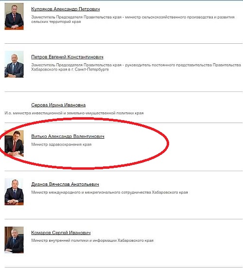 Состав правительства Хабаровского края (фрагмент). Скриншот: https://khabkrai.ru/authorities/Pravitelstvo/Sostav-pravitelstva
