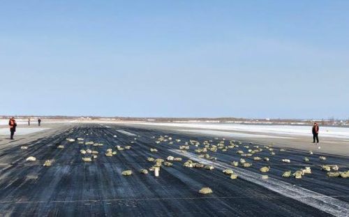 Во время взлета 172 слитка вывалились и рассыпались по взлетно-посадочной полосе. Фото ЯСИА.ru