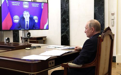 Встреча Владимира Путина с губернатором Амурской области Василием Орловым (в режиме видеоконференции).