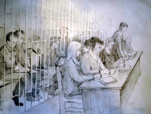 Рисунок из зала суда предоставлен интернет-ресурсом VL.ru