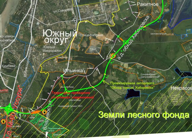 План трассы автомобильной дороги «Обход Хабаровска» в районе территории проведения спортивных соревнований.