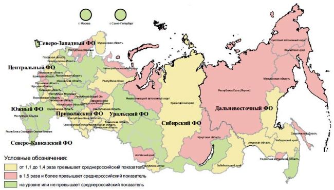 Распределение субъектов Российской Федерации по уровню заболеваемости хроническим алкоголизмом среди взрослого населения