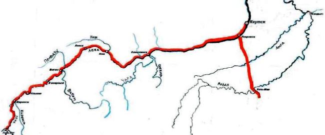 Рис. 2. Трасса ЛКМ от Усть-Кута до Покровска