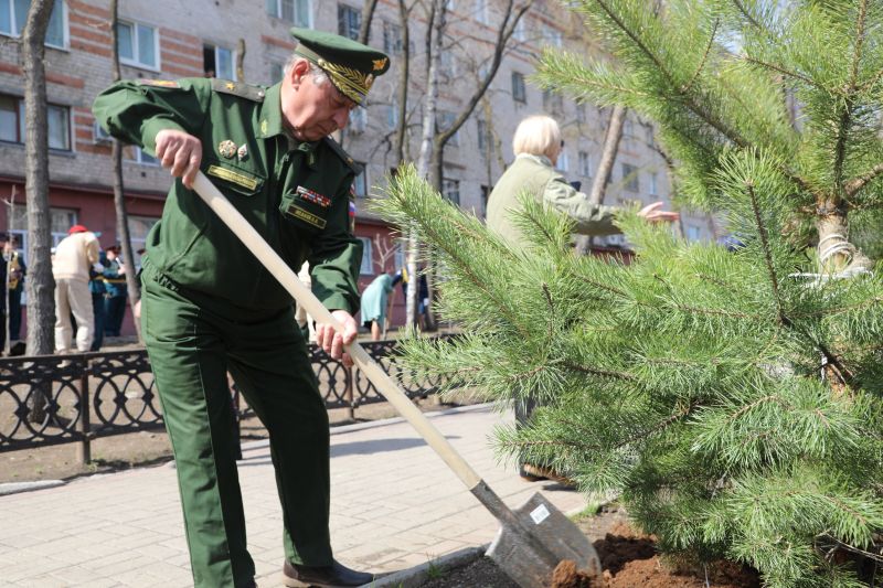 В Хабаровске офицеры штаба ВВО посадили деревья в рамках акции «Аллея славы», посвященной 77-й годовщине Победы в Великой Отечественной войне