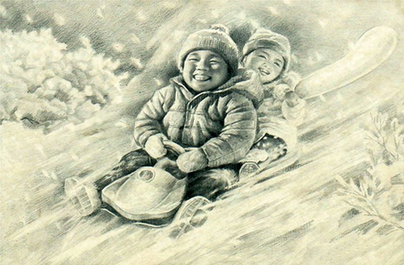 «Это весело». Карандашный рисунок (Ким Чхоль Ун, 16 лет)