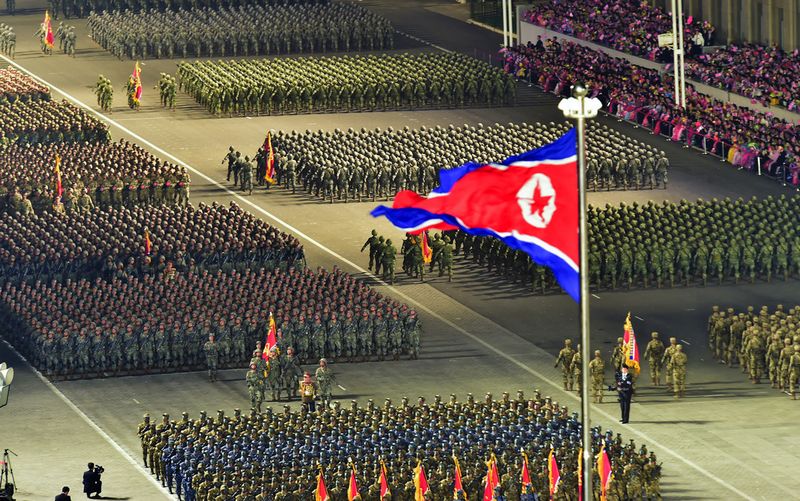 Колонны военного парада в честь 90-летия основания КНРА. Апрель 111 г. чучхе (2022).