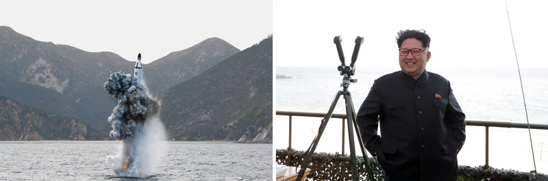 Уважаемый товарищ Ким Чен Ын руководит на месте испытательным запуском БР с подводной позиции стратегической субмарины. Апрель 2016 года.