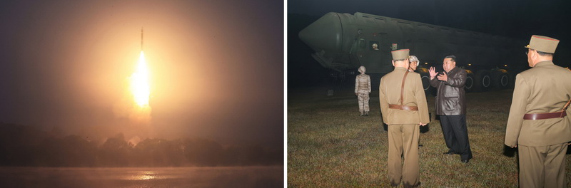 Уважаемый товарищ Ким Чен Ын руководит на месте испытательным запуском МБР новейшего типа «Хвасонпхо-19». Октябрь 2024 года.