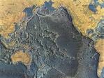 Рельеф дна Тихого океана (глубины обозначены в футах. 1 метр - 3,2808 фута.). 1969 год. Карта опубликована журналом National Geographic в октябре 1969 года
