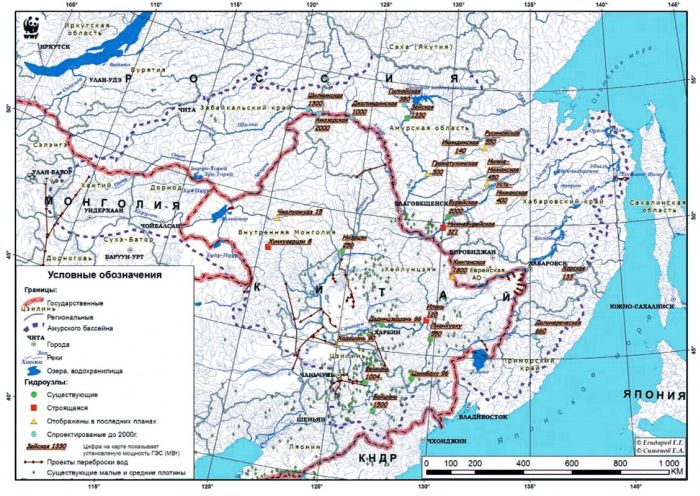 Существующие и планируемые гидротехнические сооружения в Амурском бассейне. Нажмите, чтобы УВЕЛИЧИТЬ (нажмите, чтобы увеличить)