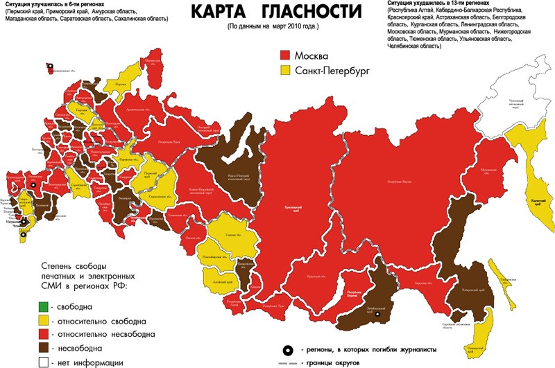Карта гласности за март 2009 – февраль 2010 года. Фонд Защиты Гласности.
