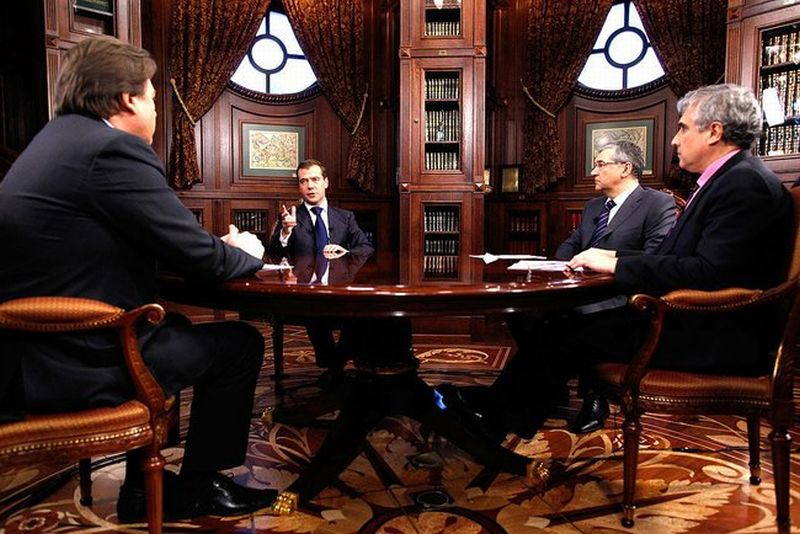 Интервью телеканалам «Первый», «Россия» и НТВ. Фото пресс-службы Президента России